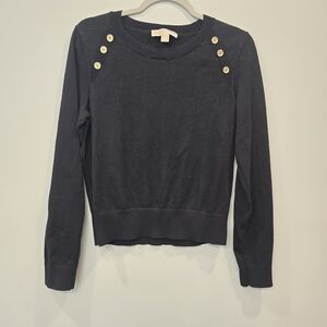 Michael Kors Navy Long Sleeve Top with Gold Accents